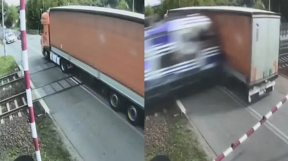 Caminhão é atingido em cheio por trem; imagens impressionam
